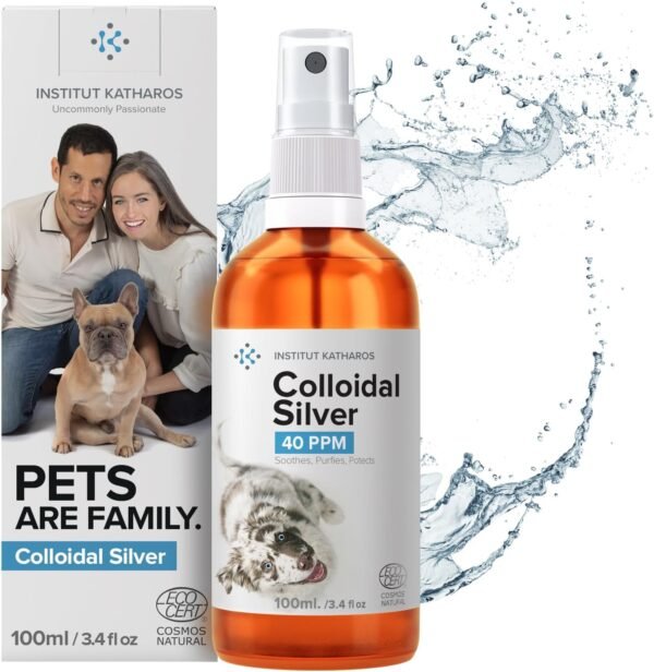 Argento Colloidale Spray 100% Naturale per Animali (Cani, Gatti) Tutto in 1 | Guarigione | Disinfettante | Rimedi Antipruriginosi (Dermatiti, Acari) per Pelle, Occhi, Orecchie, Naso.