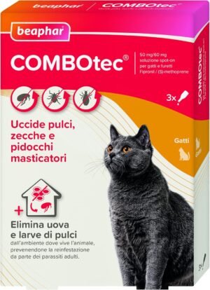 1760593809_81LNIv-n4L._AC_SL1500_.jpg Beaphar COMBOTEC Antiparassitario per Gatti, Protegge da Pulci, Zecche, Uova, Larve e Anche la Casa - Confezione da 3 Pipette