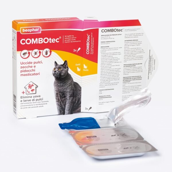 Beaphar COMBOTEC Antiparassitario per Gatti, Protegge da Pulci, Zecche, Uova, Larve e Anche la Casa - Confezione da 3 Pipette