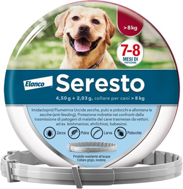Elanco Seresto Collare Antiparassitario per Cani Oltre 8 kg, Elimina Pulci, Zecche, Pidocchi e Protegge dal Rischio di Trasmissione, Leishmaniosi Fino a 8 Mesi, 1 Pezzo
