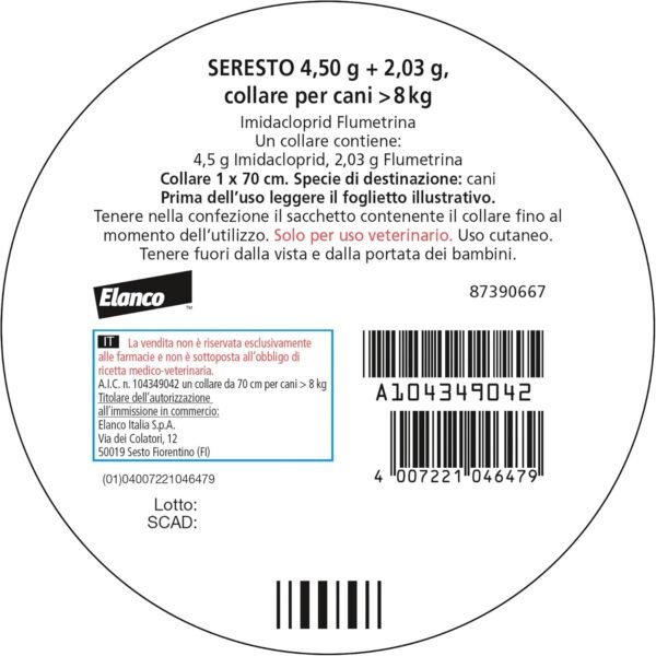 Elanco Seresto Collare Antiparassitario per Cani Oltre 8 kg, Elimina Pulci, Zecche, Pidocchi e Protegge dal Rischio di Trasmissione, Leishmaniosi Fino a 8 Mesi, 1 Pezzo