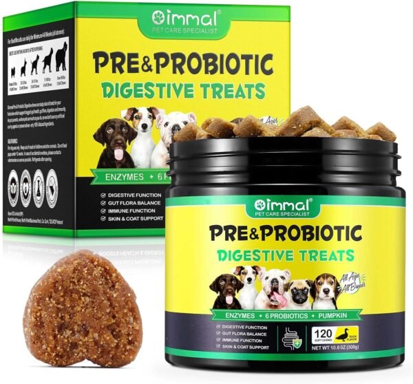 Probiotici per cani 120p, integratori probiotici per cani per la salute dell'intestino e supporto per le allergie stagionali - Allevia i problemi intestinali per tutti i cani