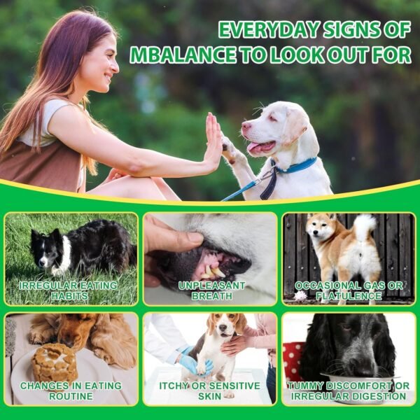 Probiotici per cani 120p, integratori probiotici per cani per la salute dell'intestino e supporto per le allergie stagionali - Allevia i problemi intestinali per tutti i cani