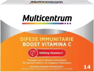 Difese Immunitarie Multicentriche, Boost Vitamina C, Integratore Alimentare con 1000 mg di Vitamina C, Supporto al Sistema Immunitario e al Metabolismo Energetico, 14 Bustine