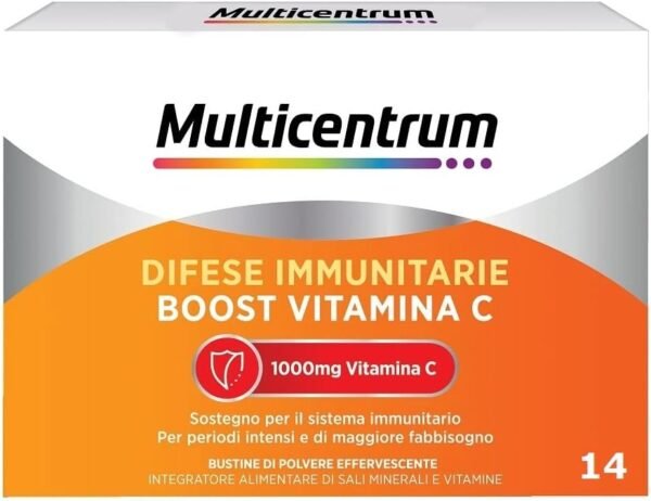 Difese Immunitarie Multicentriche, Boost Vitamina C, Integratore Alimentare con 1000 mg di Vitamina C, Supporto al Sistema Immunitario e al Metabolismo Energetico, 14 Bustine