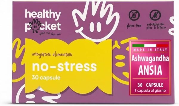 Supplemento Fatica | Ashwagandha – Sollievo naturale dallo stress | Rilassa la mente – Niente stress | Ansia e Stress – 30 Capsule Made in Italy – Senza Glutine POCKET SANO