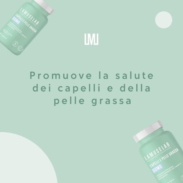 LAMUSELAB Sebonorm Integratore Capelli Uomo con Estratti Vegetali Vitamine e Minerali, per il Benessere dei Capelli, Antiossidante per la Cura della Pelle, Senza Glutine, 90 Capsule