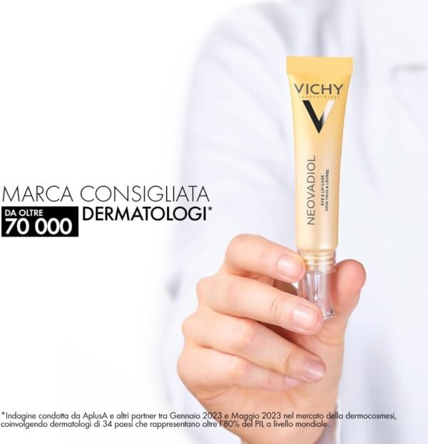 Vichy Neovadiol Crema Contorno Occhi e Labbra Peri e Post Menopausa Adatta per Peri e Postmenopausa, Anti-Aging, Vellutata, Formula con Omega 3-6-9, Acqua Vulcanica di Vichy e Caffeina, 15ml