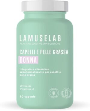 LAMUSELAB Sebonorm Integratore Capelli Donna con Estratti Vegetali Vitamine e Minerali, per il Benessere dei Capelli, Antiossidante per la Cura della Pelle, Senza Glutine, 90 Capsule