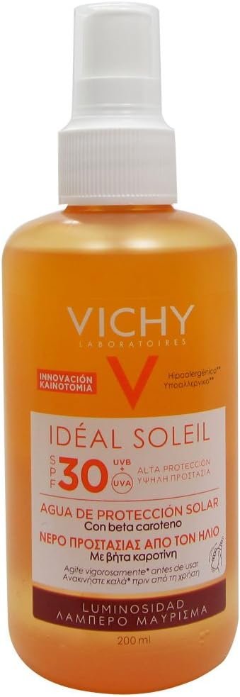 Vichy Acqua Solare Protettiva SPF 30 Abbronzatura Intensa, per Tutti i Tipi di Pelle, Alta Protezione UV, con Beta-Carotene e Acqua Vulcanica, Capital Soleil, 200 ml, Ideal Soleil Acqua Solare Protettiva Abbronzatura Intensa