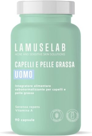 LAMUSELAB Sebonorm Integratore Capelli Uomo con Estratti Vegetali Vitamine e Minerali, per il Benessere dei Capelli, Antiossidante per la Cura della Pelle, Senza Glutine, 90 Capsule