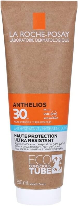La Roche-Posay Anthelios SPF30 Latte Idratante per Pelli Sensibili, Protezione Solare Alta e Resistente, Tecnologia Netlock, con Tubo Sostenibile, 100 ml