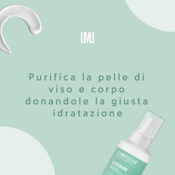 LAMUSELAB Sebonorm Crema Viso Sebonormalizzante, Protegge e Idrata la Pelle, Regola e Riequilibra la Secrezione Sebacea, 50 ml