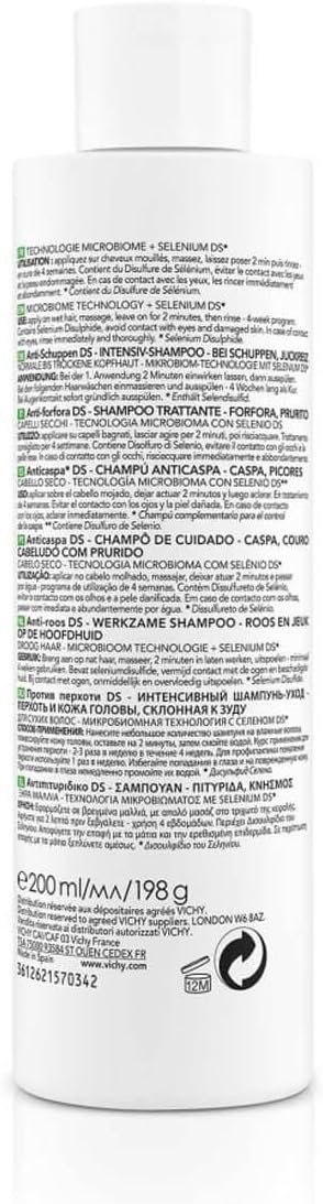 Vichy Dercos Shampoo Antiforfora DS Per Capelli Secchi, Azione Riequilibrante, Effetto Anti-Ricomparsa, Arricchito con Disolfuro di Selenio e Acido Salicilico, 200 ml