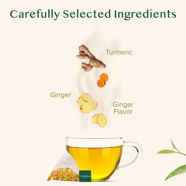 VAHDAM, Tisana con Zenzero e Curcuma (100 Bustine Piramidali) Senza Caffeina | 100% Infusi e Tisane Assortiti dal Gusto Piccante | in bustina richiudibile con chiusura ermetica