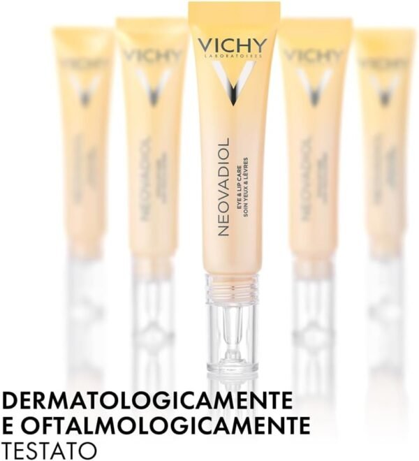 Vichy Neovadiol Crema Contorno Occhi e Labbra Peri e Post Menopausa Adatta per Peri e Postmenopausa, Anti-Aging, Vellutata, Formula con Omega 3-6-9, Acqua Vulcanica di Vichy e Caffeina, 15ml