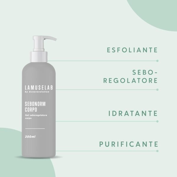 51hoRYpPdSL._AC_SL1500_.jpg LAMUSELAB Sebonorm Body Gel Corpo Seboregolatore, Sebonormalizzante Protegge e Idrata la Pelle, Regola e Riequilibra la Secrezione di Sebo, 200 ml