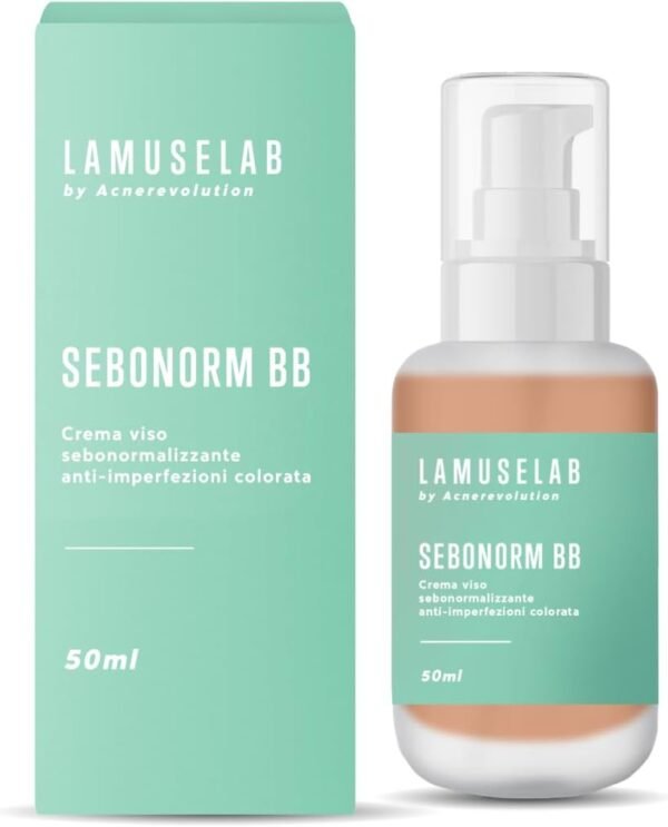 LaMuseLab Lamuselab Sebonorm BB Crema Viso Seboregolatrice Anti Imperfezioni Colorata, Protettiva e Idratante, Colorata 50 ml