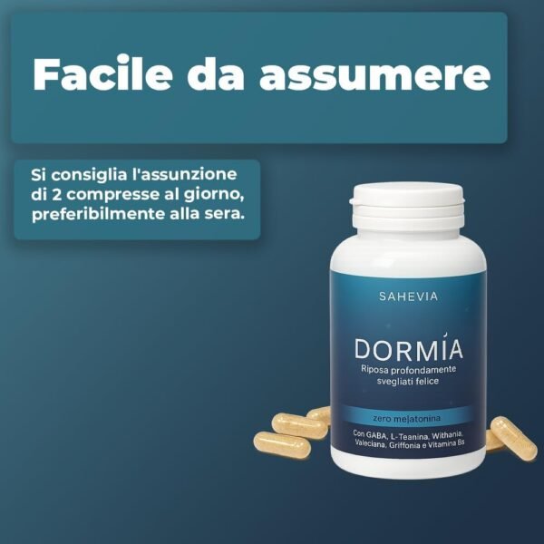 Dormia Sahevia Integratore Naturale per il Sonno con Ashwaghanda, Valeriana, Passiflora, Gaba Favorisce il Sonno, Contro l'Insonnia e i Risvegli Notturni - 120 Capsule