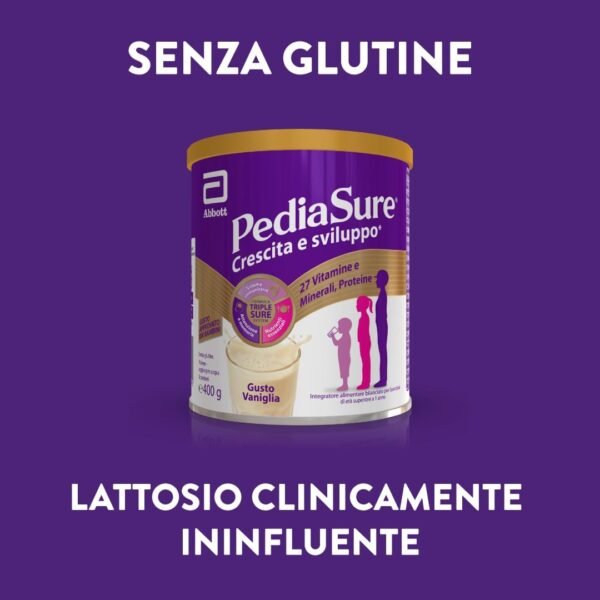 PEDIASURE Crescita & Sviluppo - Integratore Alimentare per Bambini da 1 Anno in Poi, Multivitaminico con 27 Vitamine e Minerali e Proteine, Confezione da 400 g, Gusto Vaniglia