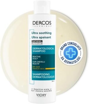 Vichy Dercos Shampoo Ultra Lenitivo per Pelli Sensibili e Capelli Secchi, Azione Lenitiva, Prurito del Cuoio Capelluto e Attenuazione degli Arrossamenti con Glicerina e Pantenolo, 200 ml