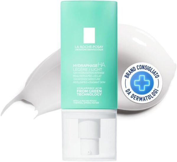 La Roche-Posay, Hydraphase HA Crema idratante leggera - Ricostituisce e dona luminosità - Arricchita con acido ialuronico di origine naturale - per pelli sensibili e disidratate - Da normale a mista - 50 ml