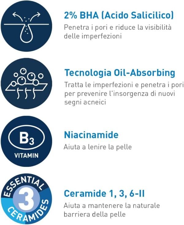CeraVe Detergente per il controllo delle imperfezioni per pelle grassa a tendenza acneica, Azione purificante, Imperfezioni ridotte, Acido salicilico e Argilla purificante, 8 oz