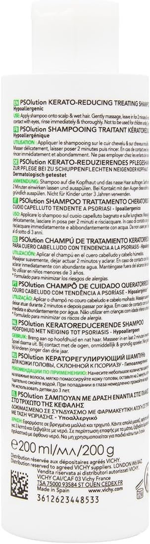 Vichy Dercos Psolution Shampoo Anti-Squamazione per Cuoio Capelluto Tendente alla Psoriasi che rassoda Prurito e Formicolio con Acido Salicilico 200ml