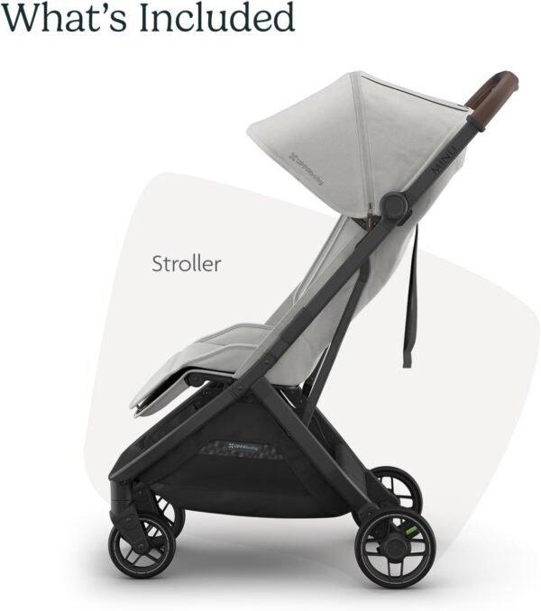 UPPAbaby Minu V3 - Passeggino da viaggio, leggero e compatto, pieghevole con una sola mano, sin dalla nascita e compatibile con l'overhead, Savannah (grigio perlato/struttura in carbonio/pelle