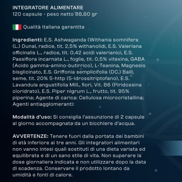 Dormia Sahevia Integratore Naturale per il Sonno con Ashwaghanda, Valeriana, Passiflora, Gaba Favorisce il Sonno, Contro l'Insonnia e i Risvegli Notturni - 120 Capsule