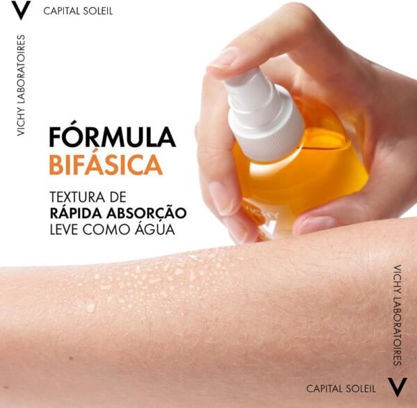 Vichy Capital Soleil SPF20 Acqua Solare Protettiva Idratante Idratante Idratante Pelle Protegge e ricostituisce la pelle, Texture acquosa con acido ialuronico multimolecolare, vitamina E, vulcanico