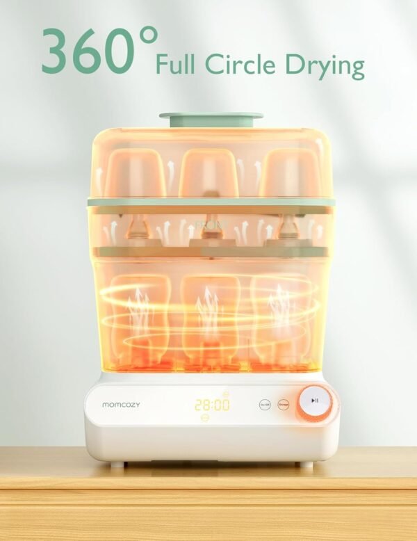 Momcozy Sterilizzatore e Asciugatore a 3 Strati, Sterilizzatore e Asciugatura Rapida, Sterilizzatore per Biberon Universale e Accessori per Tiralatte, Disinfettante per Biberon con Touch Screen e