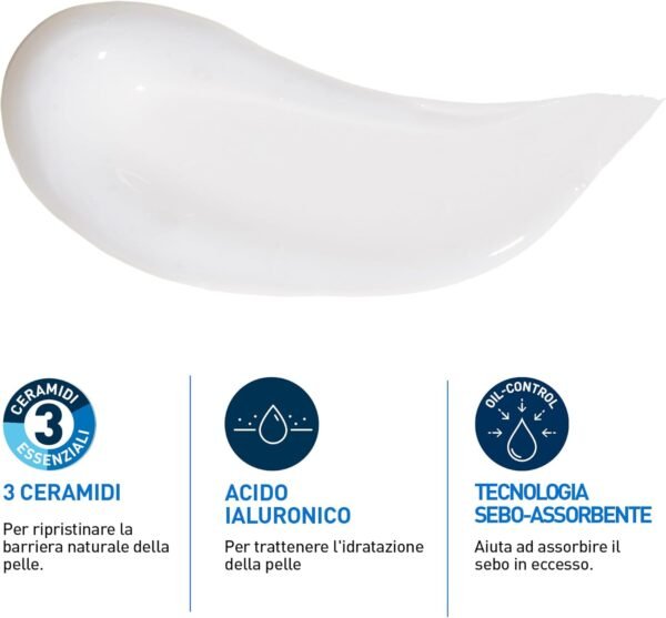 CeraVe Crema Gel Idratante Antilucente per Pelli Miste Grasse a Tendenza Acneica, Effetto Opaco, Pelle Idratata, Tecnologia Seboassorbente, con Acido Ialuronico, Ceramidi e Niacinamide, 53 ml