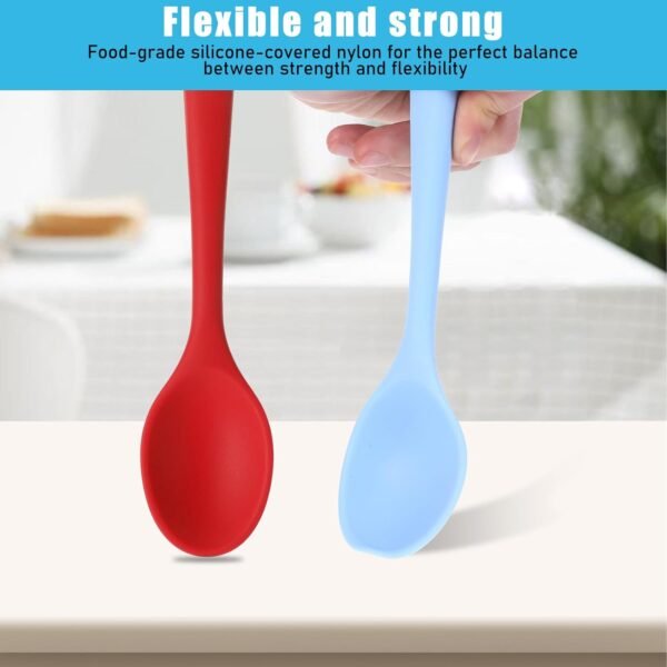 4 cucchiai in silicone, cucchiai in silicone colorati, cucchiai da cucina antiaderenti, piccoli cucchiai da cucina, cucchiai da portata, cucchiai da forno, strumenti per mescolare e mescolare (blu,
