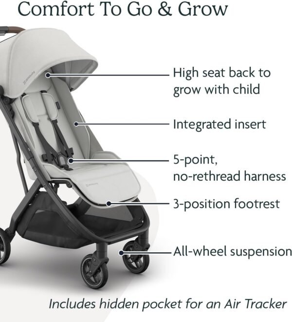 UPPAbaby Minu V3 - Passeggino da viaggio, leggero e compatto, pieghevole con una sola mano, sin dalla nascita e compatibile con l'overhead, Savannah (grigio perlato/struttura in carbonio/pelle