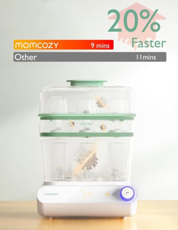Momcozy Sterilizzatore e Asciugatore a 3 Strati, Sterilizzatore e Asciugatura Rapida, Sterilizzatore per Biberon Universale e Accessori per Tiralatte, Disinfettante per Biberon con Touch Screen e