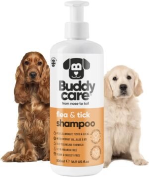 61BuZtEWfHL._AC_SL1080_.jpg Buddycare Shampoo contro pulci e zecche per cani, elimina gli acari, detergente per melaleuca e shampoo contro pulci all'eucalipto (500 ml)