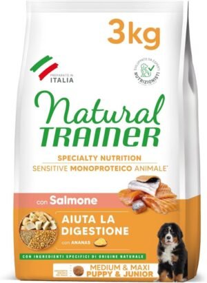 Natural Trainer Sensitive No Gluten Puppy&Junior Alimento per Cani con Salmone – 3 kg