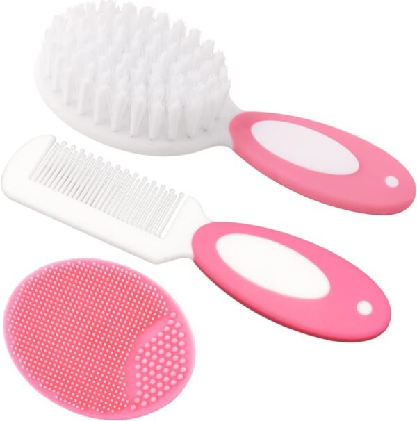 Spazzola per capelli per bambini, spazzola per lettino, pettine per capelli, spazzola e pettine per capelli, ideale per cuffia da culla, regalo perfetto per la lista dei bambini (rosa)