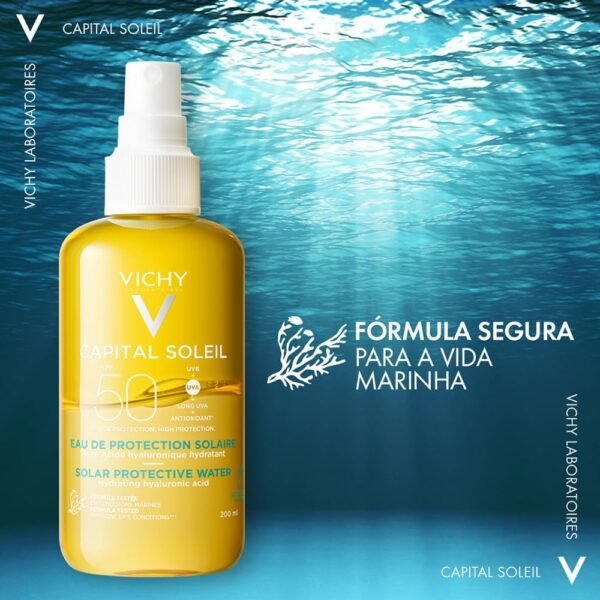 Vichy Capital Soleil SPF20 Acqua Solare Protettiva Idratante Idratante Idratante Pelle Protegge e ricostituisce la pelle, Texture acquosa con acido ialuronico multimolecolare, vitamina E, vulcanico