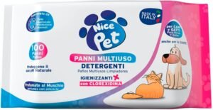 Nice Pet Salviette Detergenti Igienizzanti Multiuso per Cani e Gatti, Formulazione al Profumo di Muschio con Clorexidina, Confezione da 100 Salviettine Umidificate