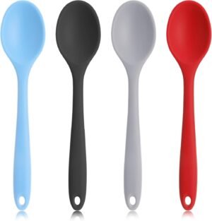4 cucchiai in silicone, cucchiai in silicone colorati, cucchiai da cucina antiaderenti, piccoli cucchiai da cucina, cucchiai da portata, cucchiai da forno, strumenti per mescolare e mescolare (blu,
