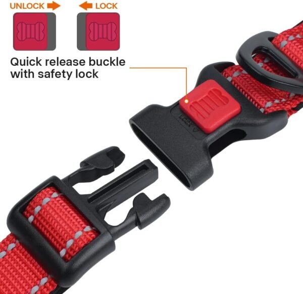 Taglory Collare per Cani, Collari Riflettenti Traspiranti Regolabili Imbottiti in Nylon per Cani di Taglia Media, Rosso