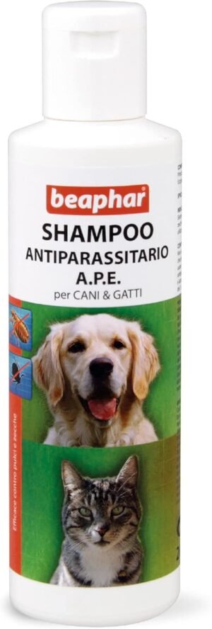 61P37tsNmhL._AC_SL1500_.jpg Beaphar APE Shampoo Antiparassitario, Trattamento Specifico per Zecche e Pulci per Cani e Gatti, Shampoo Antipulci alla Tetrametrina, 200 ml