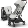UPPAbaby Minu V3 - Passeggino da viaggio, leggero e compatto, pieghevole con una sola mano, sin dalla nascita e compatibile con l'overhead, Savannah (grigio perlato/struttura in carbonio/pelle