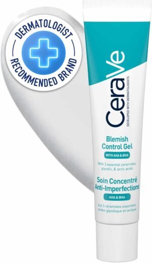 CeraVe Blemish Control Gel per pelle a tendenza acneica, brufoli e imperfezioni ridotti, pori meno visibili, sani e luminosi, con AHA e acido salicilico, 40 ml