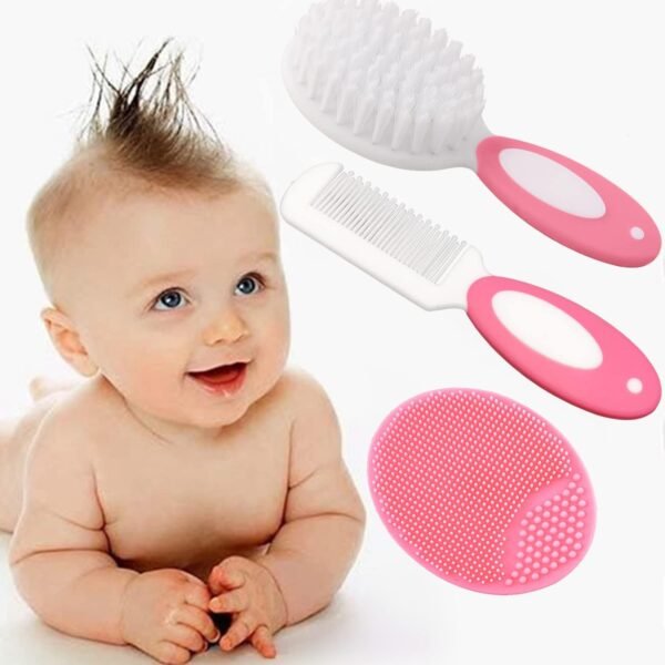 Spazzola per capelli per bambini, spazzola per lettino, pettine per capelli, spazzola e pettine per capelli, ideale per cuffia da culla, regalo perfetto per la lista dei bambini (rosa)