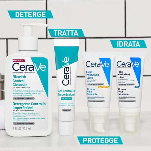 CeraVe Detergente per il controllo delle imperfezioni per pelle grassa a tendenza acneica, Azione purificante, Imperfezioni ridotte, Acido salicilico e Argilla purificante, 8 oz