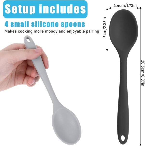 4 cucchiai in silicone, cucchiai in silicone colorati, cucchiai da cucina antiaderenti, piccoli cucchiai da cucina, cucchiai da portata, cucchiai da forno, strumenti per mescolare e mescolare (blu,