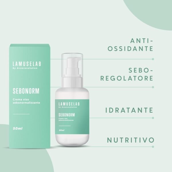LAMUSELAB Sebonorm Crema Viso Sebonormalizzante, Protegge e Idrata la Pelle, Regola e Riequilibra la Secrezione Sebacea, 50 ml
